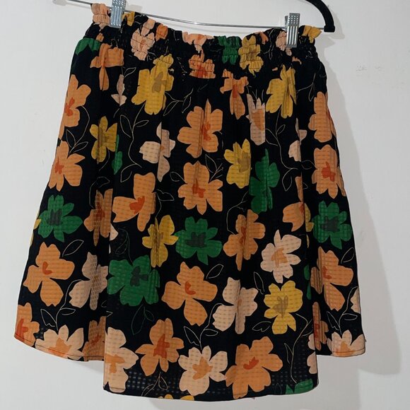 Who What Wear Black Orange Peach Gold Yellow Floral Elastic Waist Skirt Size XS - Picture 2 of 9